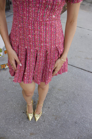 Vanna Pleated Tweed Dress