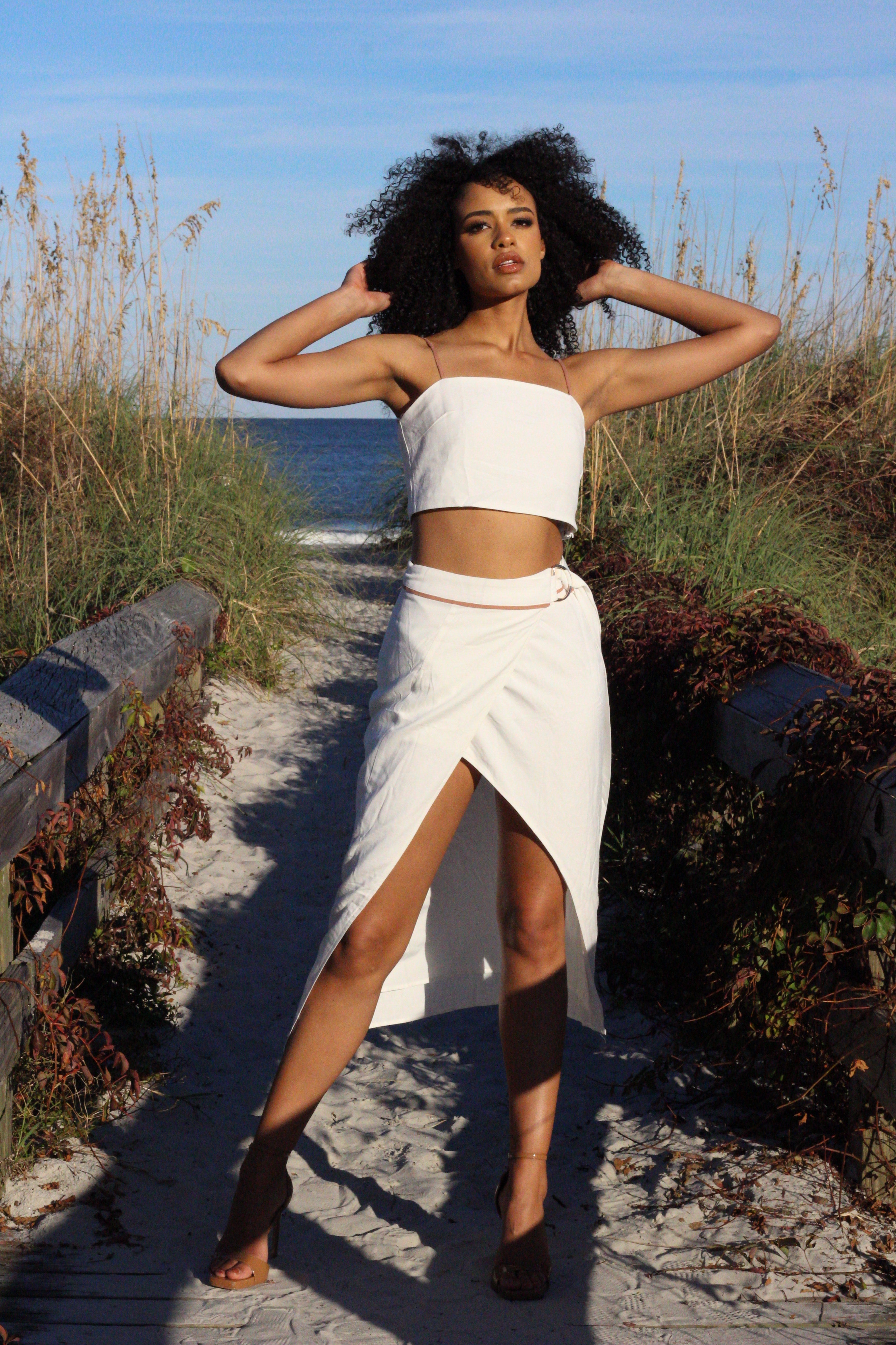 White wrap skirt set sale