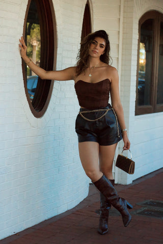 FLAVS BROWN LEATHER SHORT